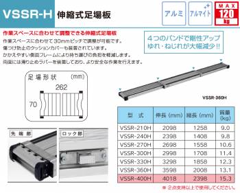 アルインコ 伸縮式足場板 VSSR400H 伸長(mm)：4018 使用質量(kg)：120