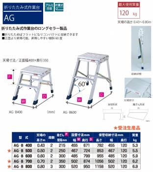 ピカ/Pica 折りたたみ式作業台 AG-B400 最大使用質量：120kg 天場高さ：0.43m