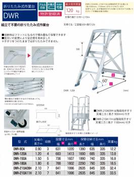 ピカ/Pica 折りたたみ式作業台 DWR-120A 最大使用質量：120kg 天板高さ：1.2m