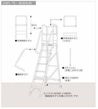 ピカ/Pica DWS用手すり 高さ900mmタイプ DWS-TE10B 適用型番：DWS-90B～180B