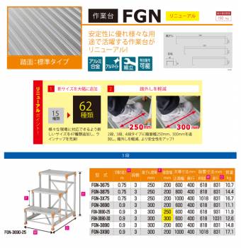 ピカ/Pica 作業台（Danchiシリーズ) FGN-3690-25 路面：標準タイプ 最大使用質量：150kg  天場高さ：0.9ｍ 段数：3 質量：11.9kg ダンチ