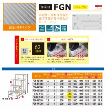 ピカ/Pica 作業台（Danchiシリーズ) FGN-46120-25 路面：標準タイプ 最大使用質量：150kg  天場高さ：1.2ｍ 段数：4 質量：16.2kg ダンチ