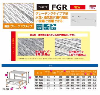 ピカ/Pica 作業台（Danchiシリーズ) FGR-2550 踏面：グレーチングタイプ 最大使用質量：150kg  天場高さ：0.5ｍ 段数：2 質量：8.6kg ダンチ