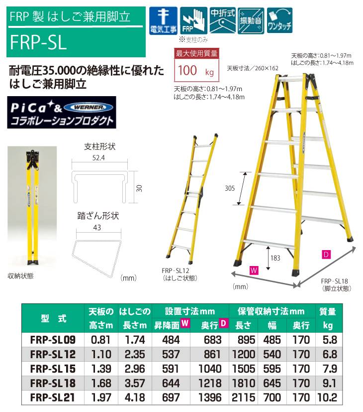 機械と工具のテイクトップ / ピカ /Pica FRP製 はしご兼用脚立 FRP