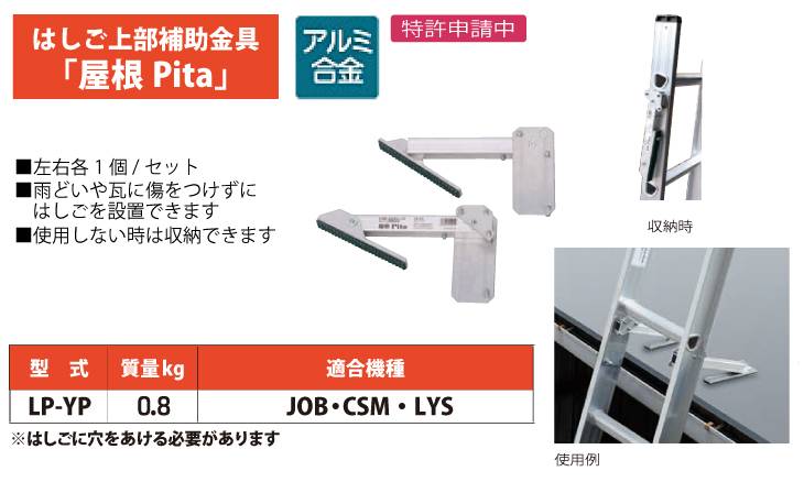 機械と工具のテイクトップ / ピカ/Pica はしごオプション はしご上部補助金具「屋根Pita」 LP-YP 適合機種：JOB、CSM、LYS