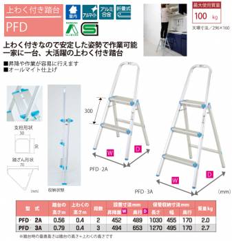 ピカ/Pica 上わく付き踏台 PFD-3A 最大使用質量：100kg 段数：3