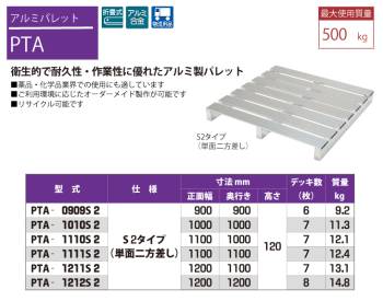 ピカ/Pica パレット PTA-1010S2 最大使用質量：500kg  単面二方差し1000×1000