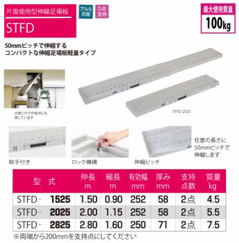 ピカ/Pica 片面使用型伸縮足場板 STFD-2025 最大使用質量：100kg  伸長：2m