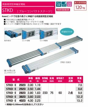 ピカ/Pica 両面使用型伸縮足場板　ブルーコンパクトステージ STKD-E2523 最大使用質量：120kg  伸長：2.5m