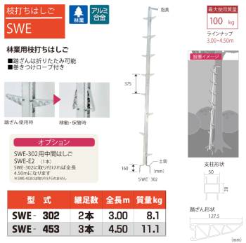 ピカ/Pica 枝打ちはしご SWE-302 最大使用質量：100kg  全長：3m