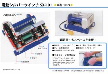 富士製作所 電動シルバーウインチ 単相100V 出力0.4kW 定格荷重50Hz(一層目 180kg) 60Hz(一層目 150kg) SX-101