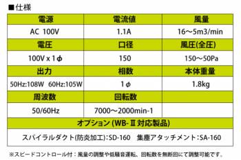 大西電機工業 ポータブルファンセット　ワーカービー2(WB-2)＋3mダクト(SD-160)付き　AC100V φ150 超小型送風機 軽量 パワフル  オンセック