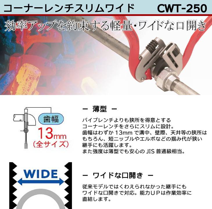 機械と工具のテイクトップ / MCC コーナーレンチ スリムワイド CWT-250 薄型 ワイド 軽量
