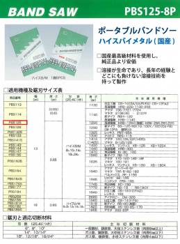 谷口工業 ポータブルバンドソー 5枚入 ハイスバイメタル 国産 長さ：1250mm 刃数：8p PBS125/8P 幅13mm 厚さ0.65mm