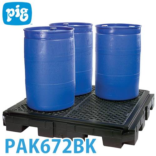 ピグ ヘビーデューティポリスピルコンテイメントパレット PAK672BK 4ドラム缶用 滑り止め防止格子 耐荷重約4.082kg